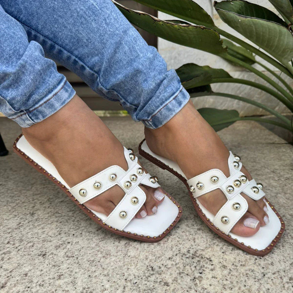 Sandália Chinelo Rasteirinha Feminina H Com Bolinhas Minimalista Elegante Moda 2025