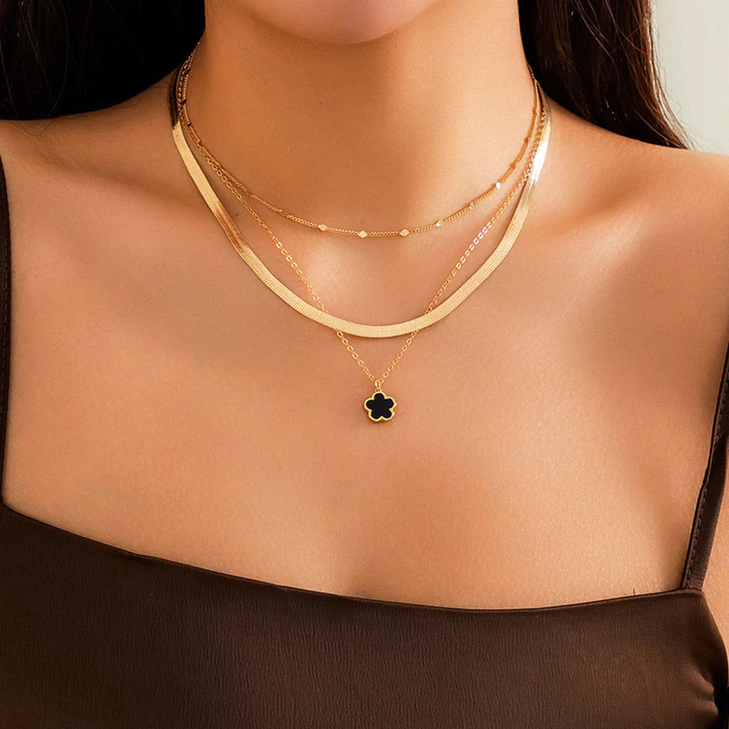 3 Pcs Correntes Separáveis em Camadas com Lucky 5 Petal Leaves Pendant Necklace para Mulheres 2024