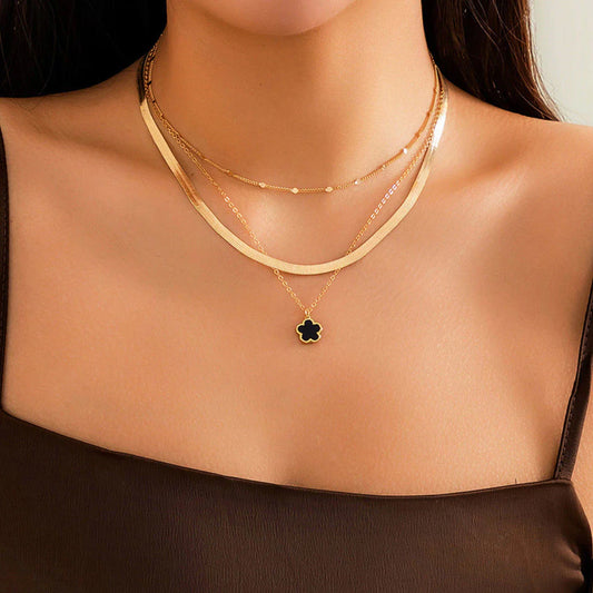 3 Pcs Correntes Separáveis em Camadas com Lucky 5 Petal Leaves Pendant Necklace para Mulheres 2024