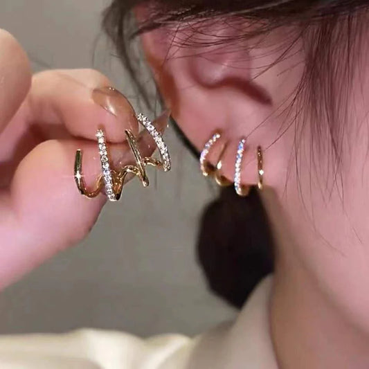 Brincos Geométricos de Metal Diamantado com Zircon em Forma de Garra Estilo Coreano