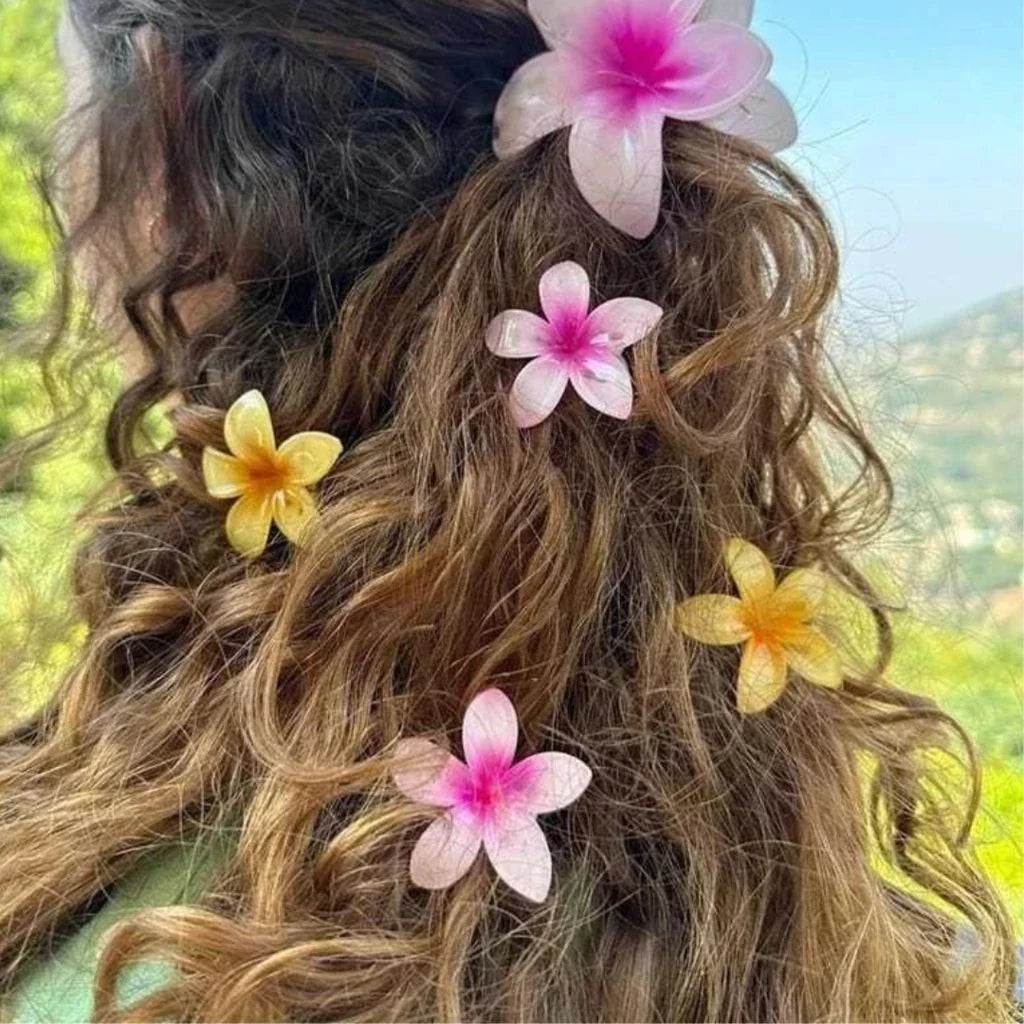 Kit 3 Presilha De Cabelo Flor Estilo Havaiano Piranha Flor Do Campo Grampo De Garra de Cabelo 4 cm