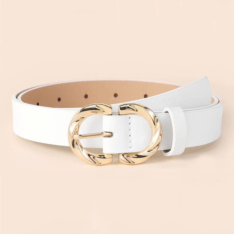 Fivela metálica dupla em forma de D Decoração feminina em forma de fivela de Metal Cinto PU da moda