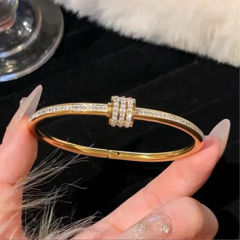 Pulseira De Zircão De Aço De Titânio De Alta Qualidade-Hipoalergênica De Luxo Para Mulheres , Joias De Punho Elegantes U