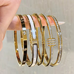 Pulseira De Zircão De Aço De Titânio De Alta Qualidade-Hipoalergênica De Luxo Para Mulheres , Joias De Punho Elegantes U