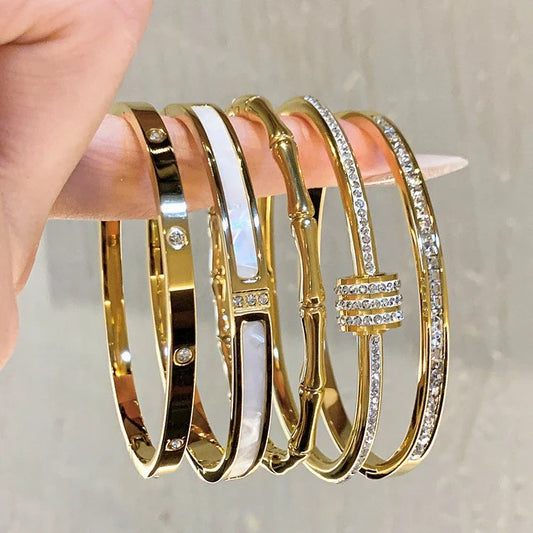 Pulseira De Zircão De Aço De Titânio De Alta Qualidade-Hipoalergênica De Luxo Para Mulheres , Joias De Punho Elegantes U