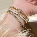 Pulseira De Zircão De Aço De Titânio De Alta Qualidade-Hipoalergênica De Luxo Para Mulheres , Joias De Punho Elegantes U