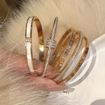 Pulseira De Zircão De Aço De Titânio De Alta Qualidade-Hipoalergênica De Luxo Para Mulheres , Joias De Punho Elegantes U
