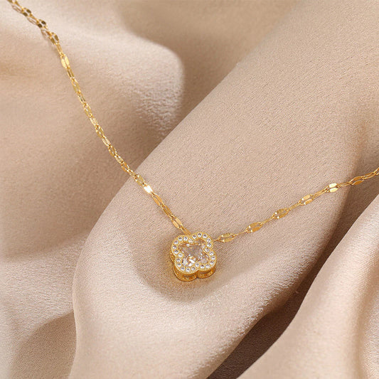 Trevo de Quatro Folhas de Colar de Aço Inoxidável 18K Cadeia Feminina Simples Uso Diário