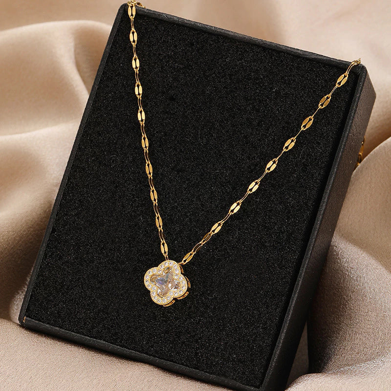 Trevo de Quatro Folhas de Colar de Aço Inoxidável 18K Cadeia Feminina Simples Uso Diário
