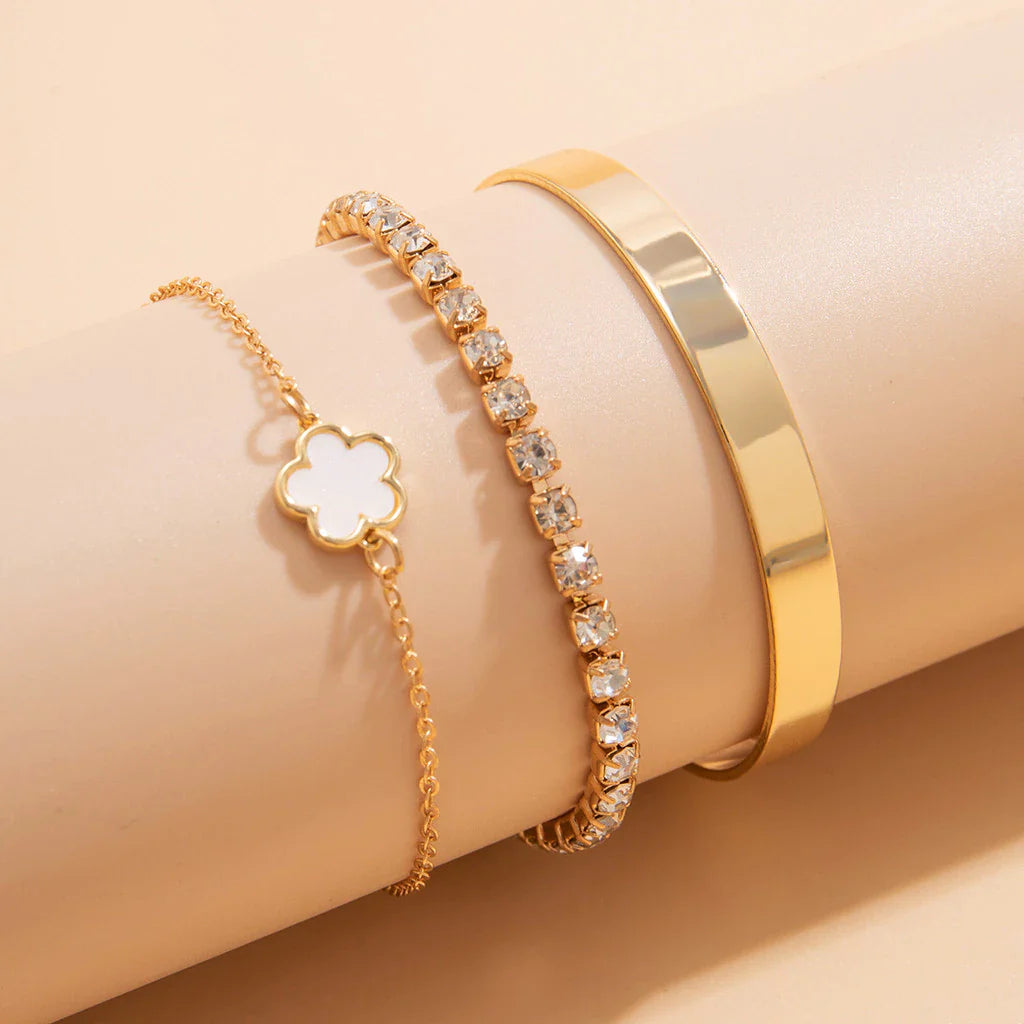 3 Pcs Corrente de Tênis com Rhinestone em Camadas Separáveis, Lucky Stars Bangles, Conjunto de Acessórios Femininos 2024